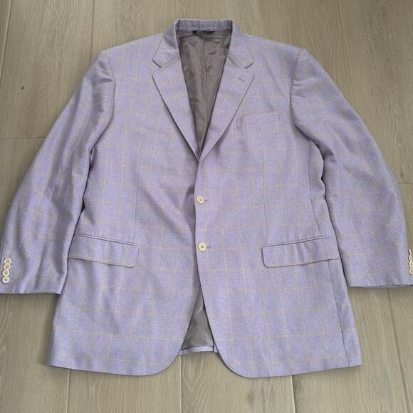 Paul Fredrick 100% Silk Sport Coat 50L Italian Made Lavender Windowpane Blazer